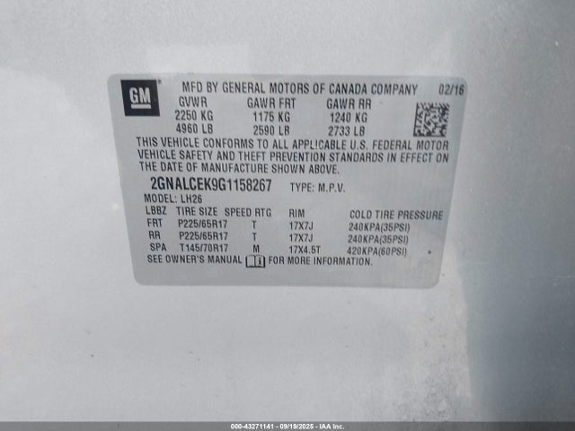 Chevrolet lea - e85 max, aluminum 2016 2GNALCEK9G1158267 Image 9