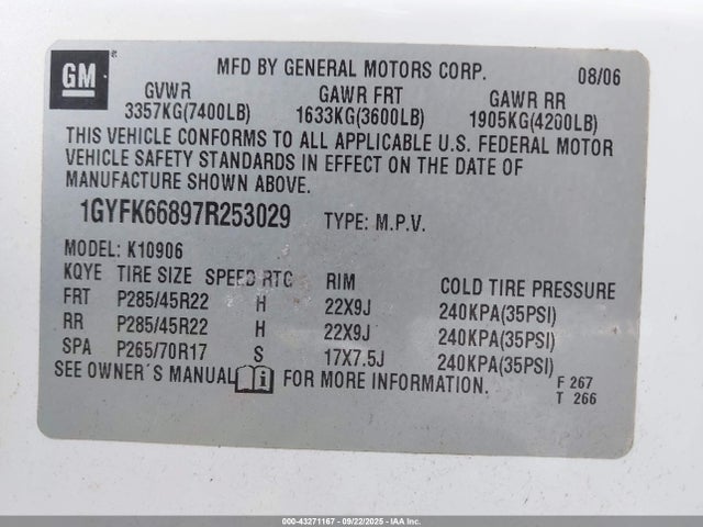 2007 CADILLAC ESCALADE ESV 1GYFK66897R253029 Photo 8