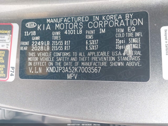 KIA g gdi 2019 KNDJP3A52K7003567 Image 9