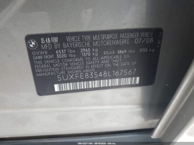 2008 BMW X5 5UXFE83548L167567 Photo 8