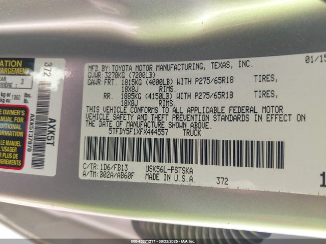 5TFDY5F1XFX444557 Toyota 3ur-fbe