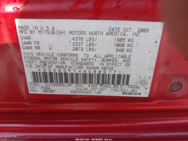 2010 MITSUBISHI GALANT 4A32B3FF4AE009771 Photo 8