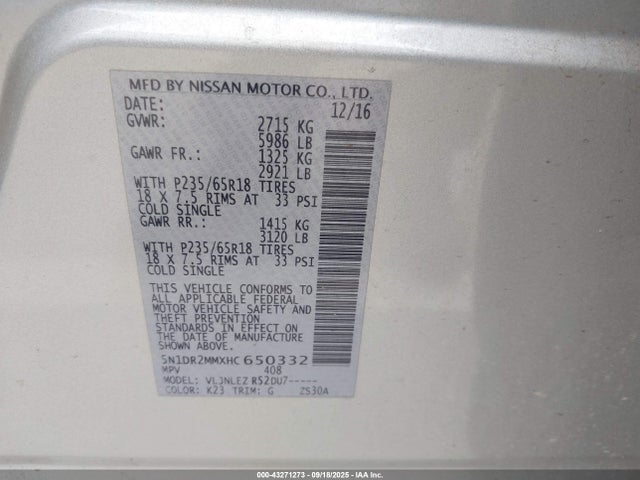 5N1DR2MMXHC650332 Nissan 2017