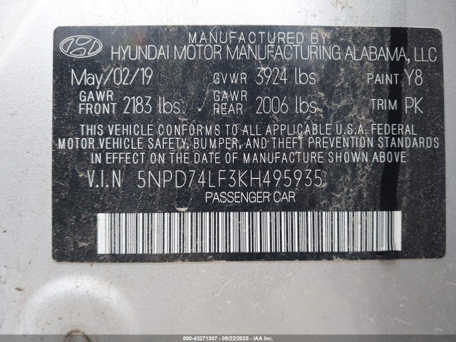 2019 HYUNDAI ELANTRA 5NPD74LF3KH495935 Photo 8