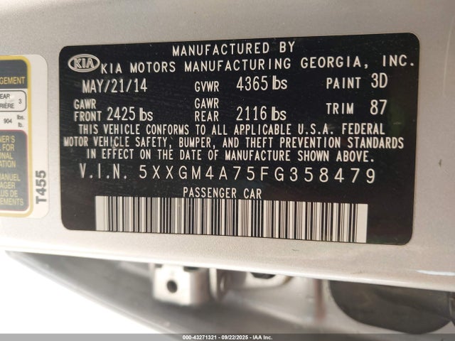 5XXGM4A75FG358479 KIA dohc gdi theta ii