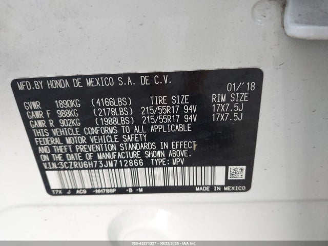 3CZRU6H73JM712866 Honda r18z9