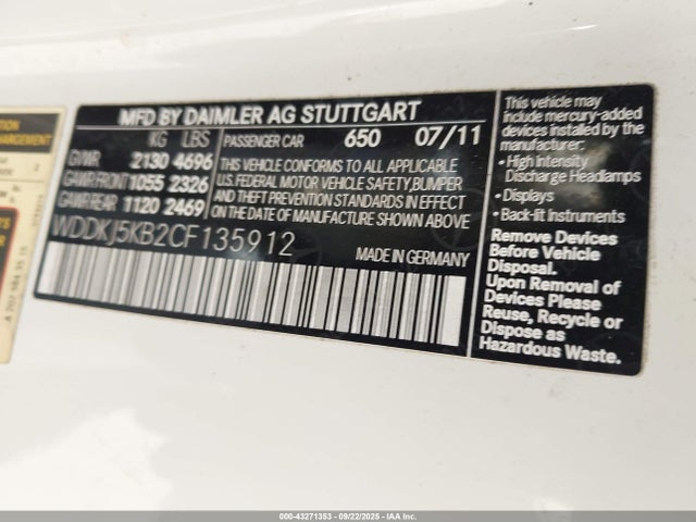 Продаж на аукціоні авто 2012 Mercedes-benz E 350, vin: WDDKJ5KB2CF135912, номер лоту: 43271353