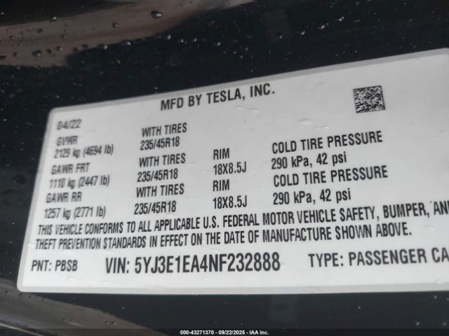 2022 TESLA MODEL 3 5YJ3E1EA4NF232888 Photo 8