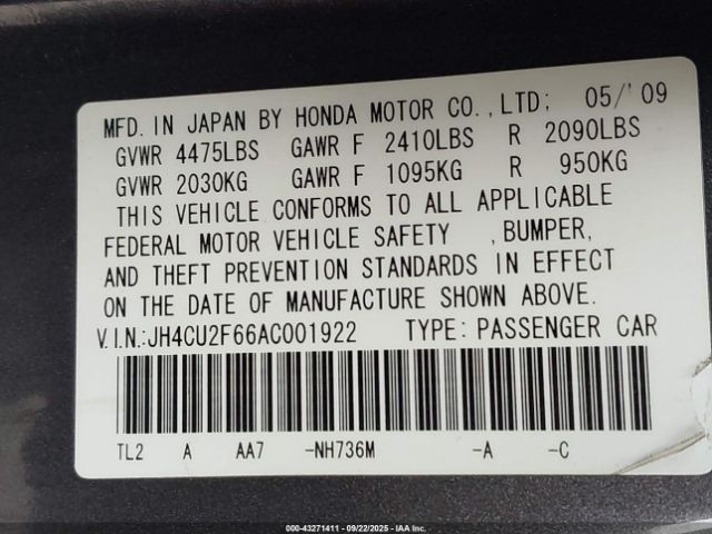 2010 ACURA TSX JH4CU2F66AC001922 Photo 8