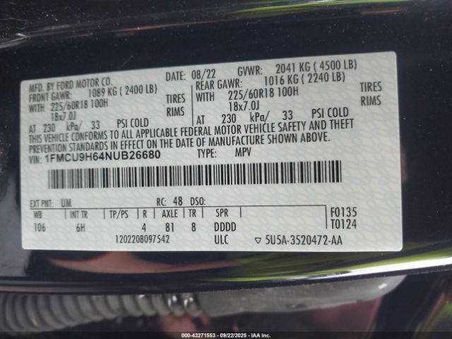 2022 FORD ESCAPE 1FMCU9H64NUB26680 Photo 8