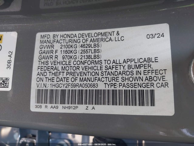 Продаж на аукціоні авто 2024 Honda Accord Hybrid Sport, vin: 1HGCY2F59RA050683, номер лоту: 43271592