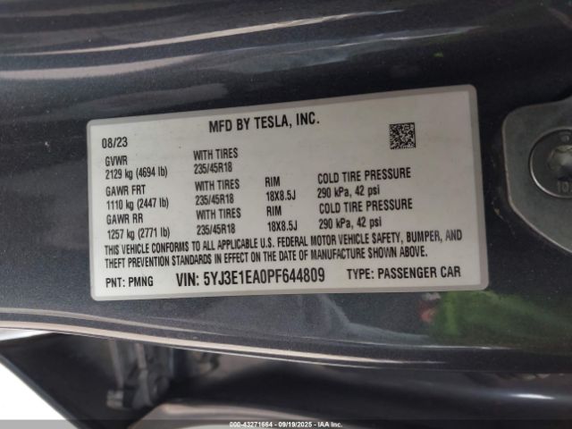 2023 TESLA MODEL 3 5YJ3E1EA0PF644809 Photo 8