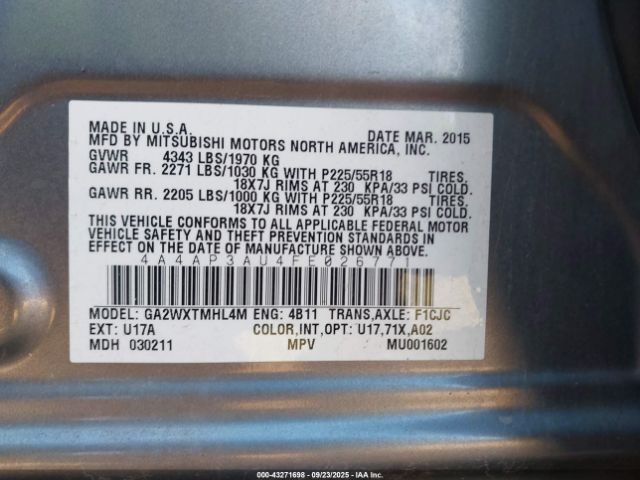 2015 MITSUBISHI OUTLANDER SPORT 4A4AP3AU4FE026771 Photo 8