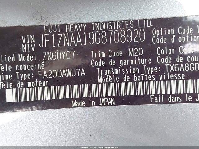 JF1ZNAA19G8708920 Scion fa20