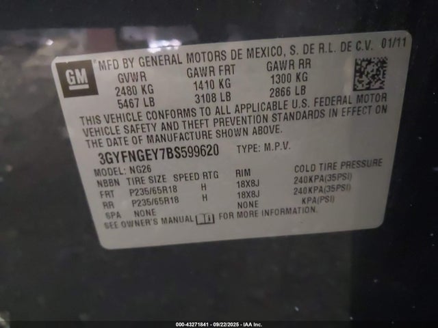 2011 CADILLAC SRX 3GYFNGEY7BS599620 Photo 8