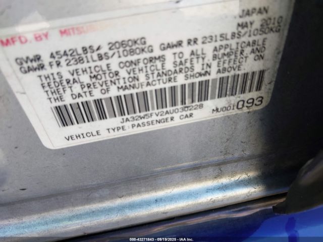 2010 MITSUBISHI LANCER EVOLUTION JA32W5FV2AU030228 Photo 8