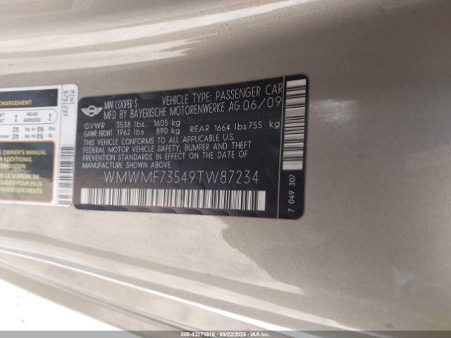2009 MINI COOPER S WMWMF73549TW87234 Photo 8