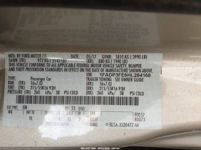 Ford 1.0l gtdi 2017 1FADP3FE6HL284168 Image 9