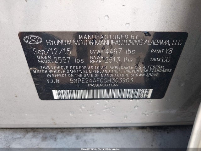 5NPE24AF0GH303903 Hyundai dohc gdi theta-ii