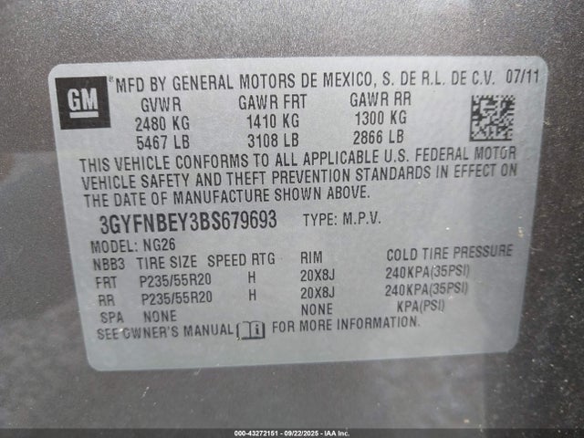 2011 CADILLAC SRX 3GYFNBEY3BS679693 Photo 8