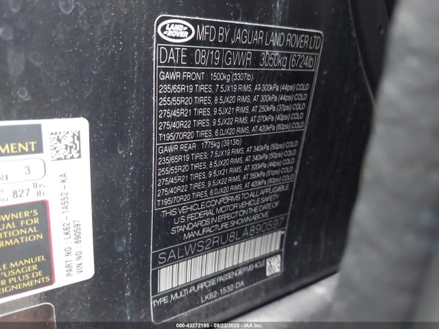 SALWS2RU8LA890597 Land Rover Range Rover Sport Hst Mhev