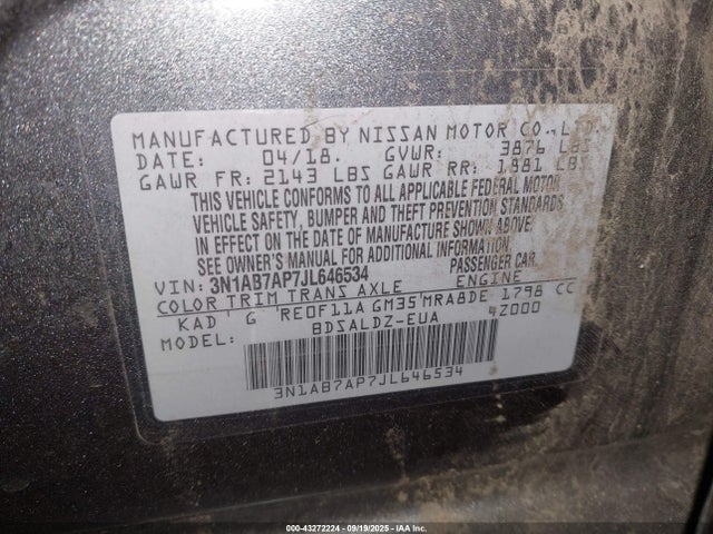 3N1AB7AP7JL646534 Nissan Sentra