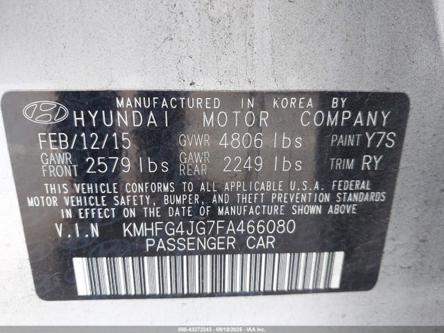 KMHFG4JG7FA466080 Hyundai dohc gdi lambda ii