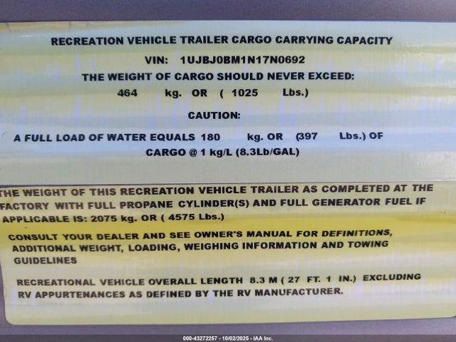 1UJBJ0BM1N17N0692 Jayco 224bh Jayflight Slx