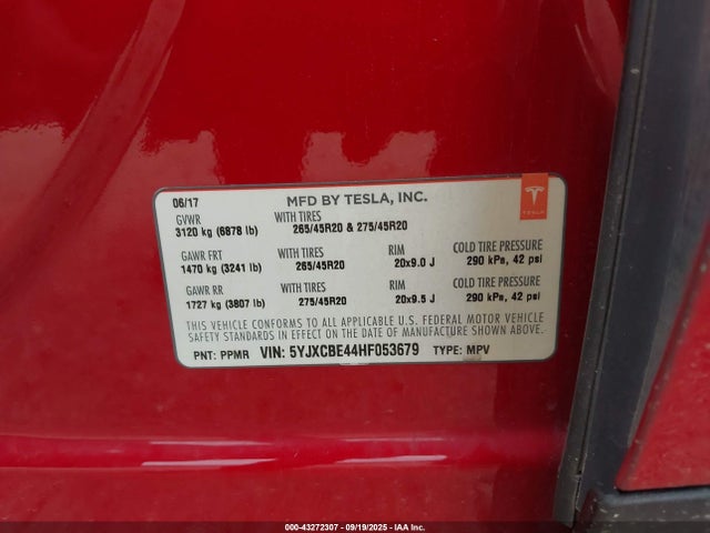 2017 TESLA MODEL X 5YJXCBE44HF053679 Photo 8