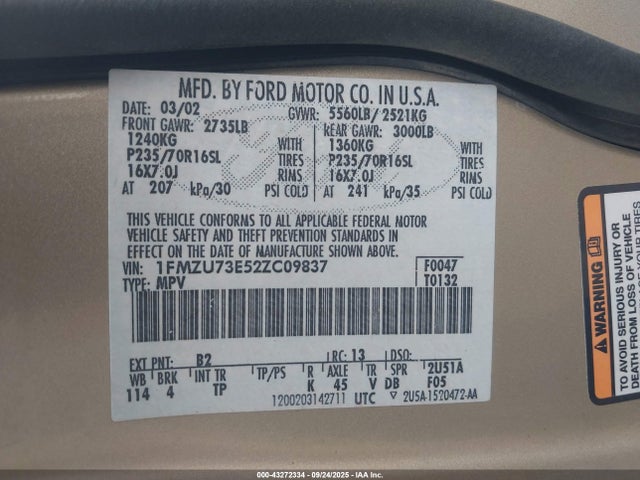 2002 FORD EXPLORER 1FMZU73E52ZC09837 Photo 8