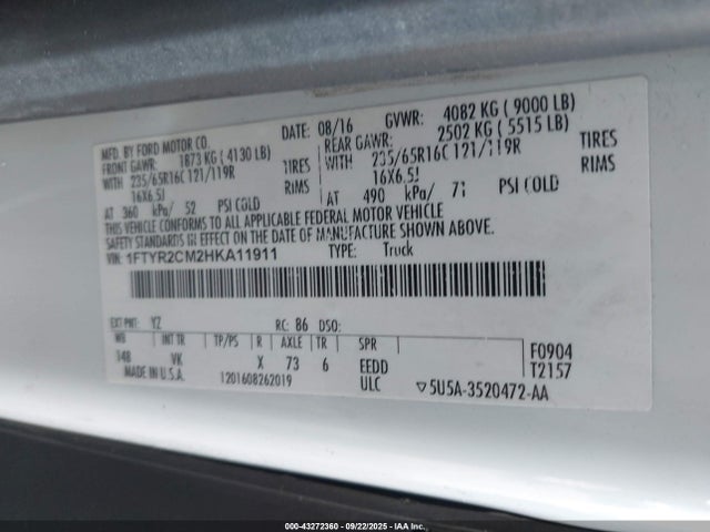 Ford 2017 2017 1FTYR2CM2HKA11911 Image 9