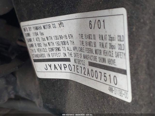 2002 YAMAHA XV1600 JYAVP07E72A007510 Photo 9