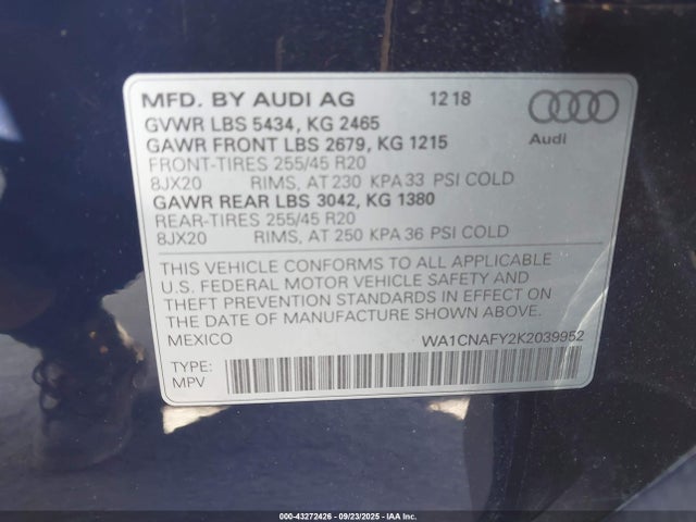 WA1CNAFY2K2039952 Audi 2019