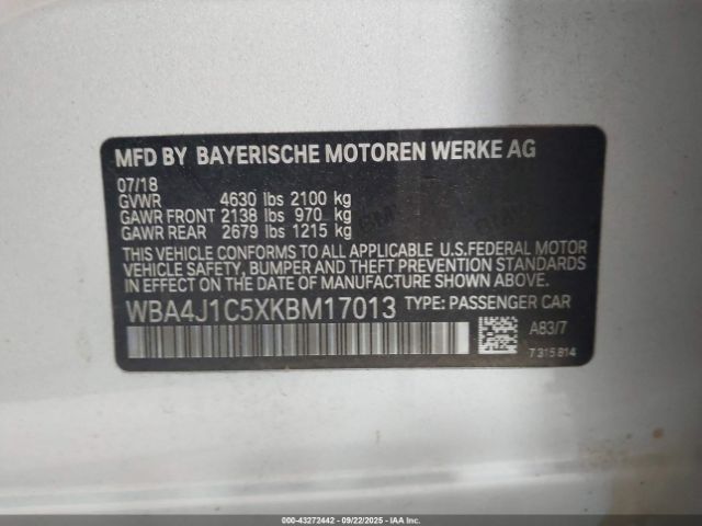 2019 BMW 430I GRAN COUPE WBA4J1C5XKBM17013 Photo 8