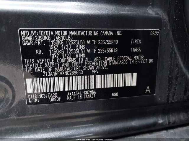 Toyota a25a-fks 2022 2T3A1RFVXNC269653 Image 9