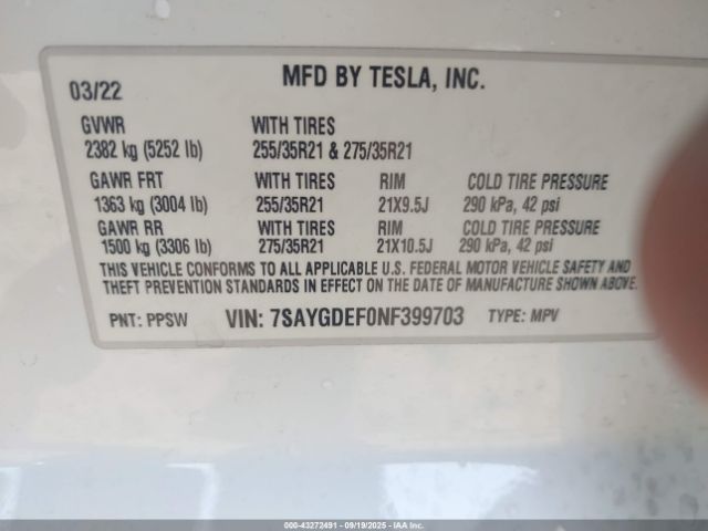 2022 TESLA MODEL Y 7SAYGDEF0NF399703 Photo 8