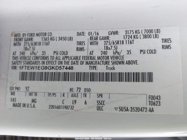 1FTEW1EG9GKD57448 Ford F-150