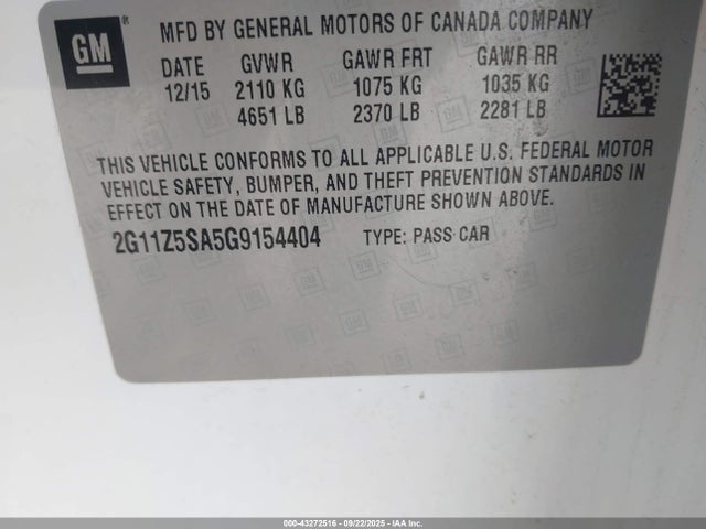 2G11Z5SA5G9154404 Chevrolet lcv -sidi, dcvcp, vvt, dcvcp, e85 max, e0-e100, aluminum