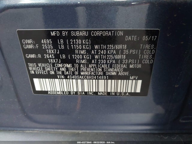 4S4BSAKC6H3414891 Subaru u5
