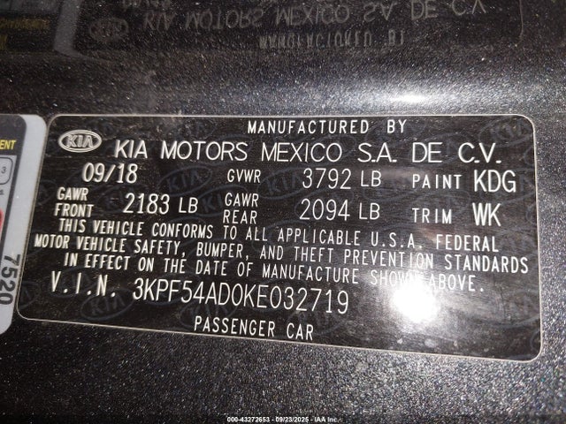 3KPF54AD0KE032719 KIA mpi nu
