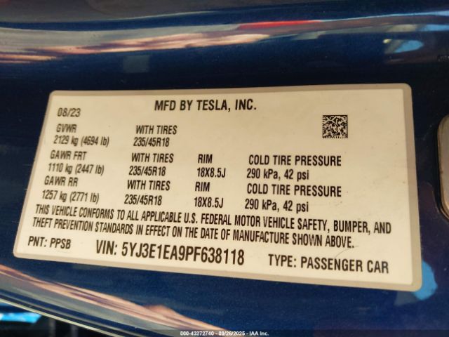 2023 TESLA MODEL 3 5YJ3E1EA9PF638118 Photo 8