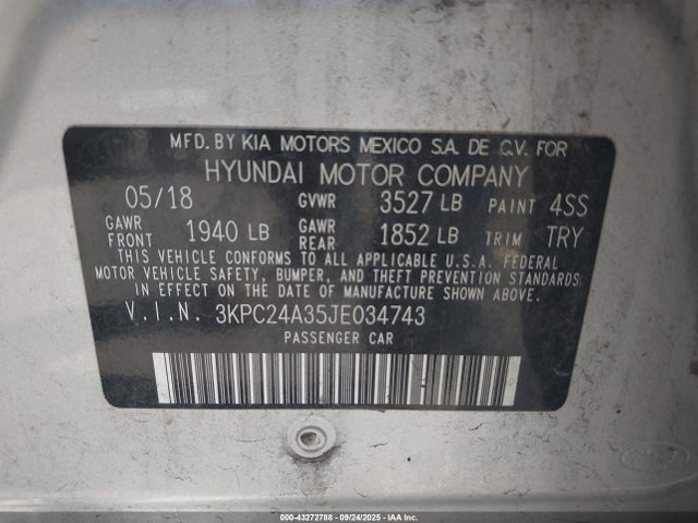 Hyundai 2018 2018 3KPC24A35JE034743 Image 9
