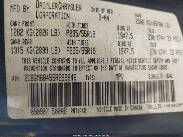 2005 CHRYSLER PACIFICA 2C8GM68455R299946 Photo 8