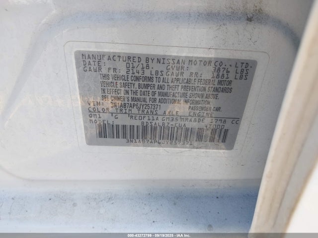 3N1AB7AP6JY257371 Nissan 2018