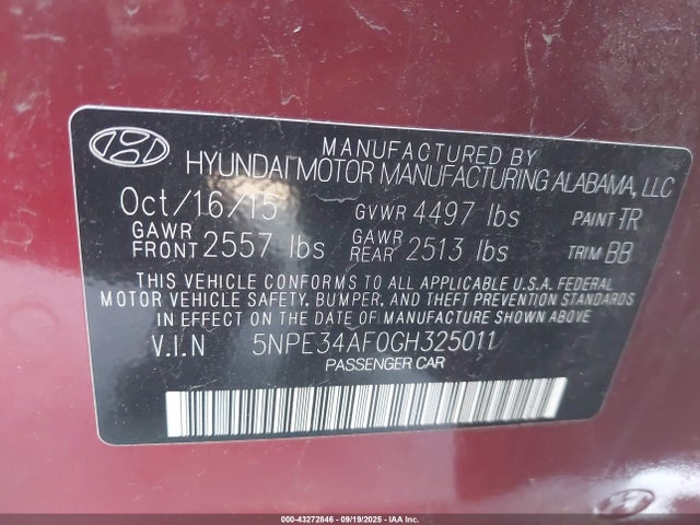5NPE34AF0GH325011 Hyundai dohc gdi theta-ii