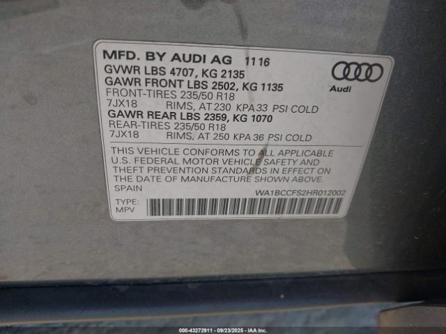 2017 AUDI Q3 WA1BCCFS2HR012002 Photo 8