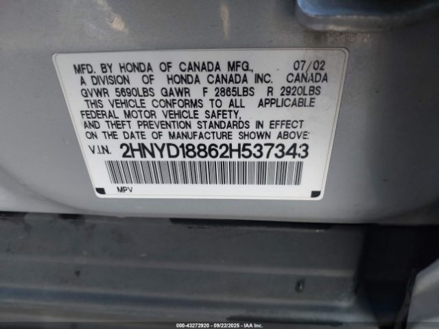 2002 ACURA MDX 2HNYD18862H537343 Photo 8