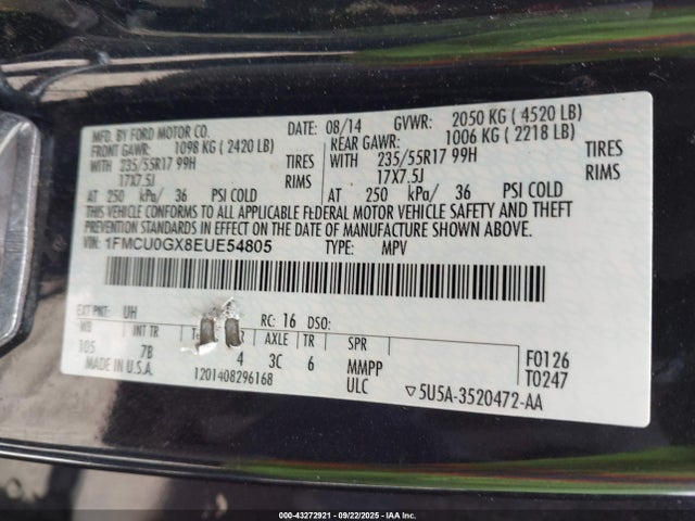 1FMCU0GX8EUE54805 Ford 2014