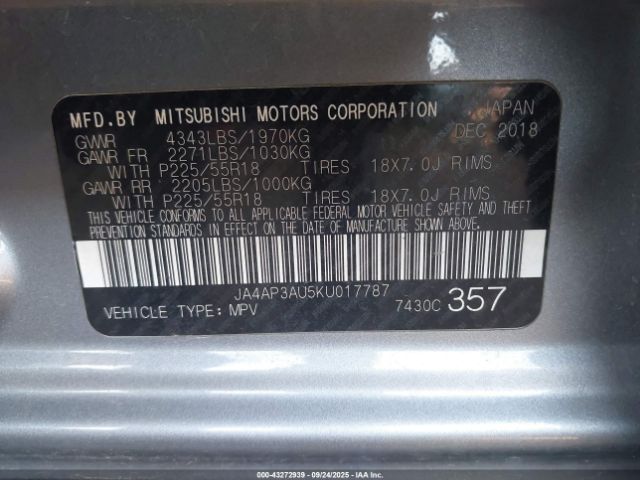 2019 MITSUBISHI OUTLANDER SPORT JA4AP3AU5KU017787 Photo 8