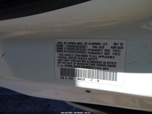 2013 HONDA ODYSSEY 5FNRL5H6XDB080547 Photo 8